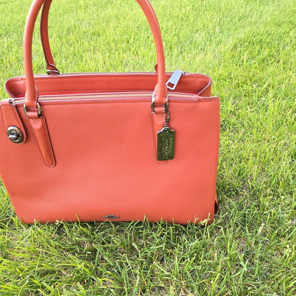 Coach Pebbled Leather Satchel in Rose Red